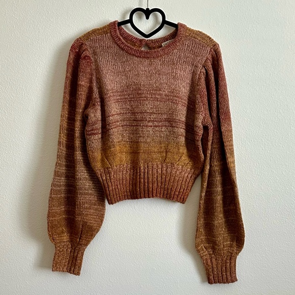 L*SPACE Rust Orange Red Balloon Sleeve Cropped Juniper Sweater Size S - Picture 10 of 10